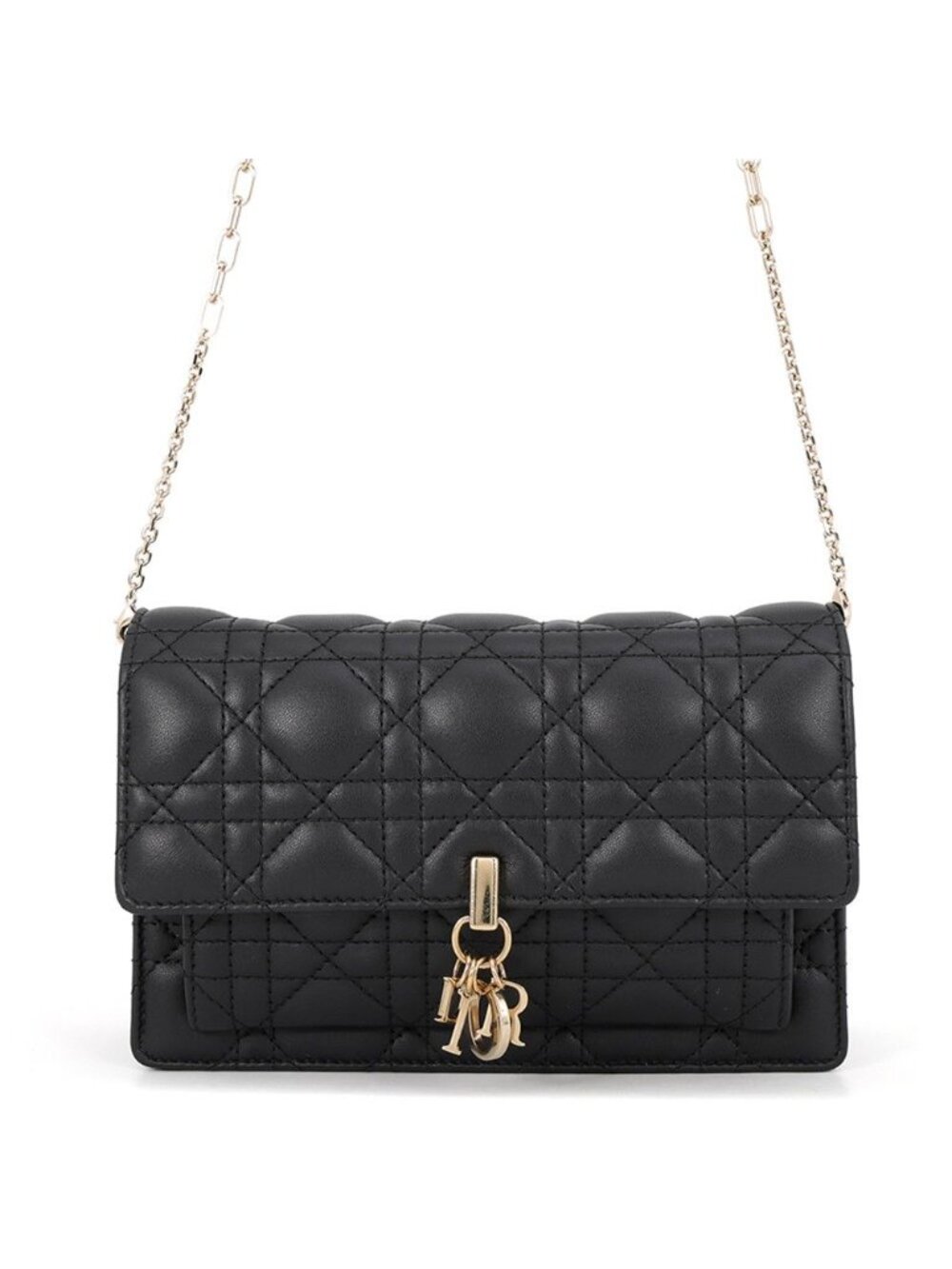 Dior Chain Shoulder Bag Cannage My Daily Pouch Lambskin Black